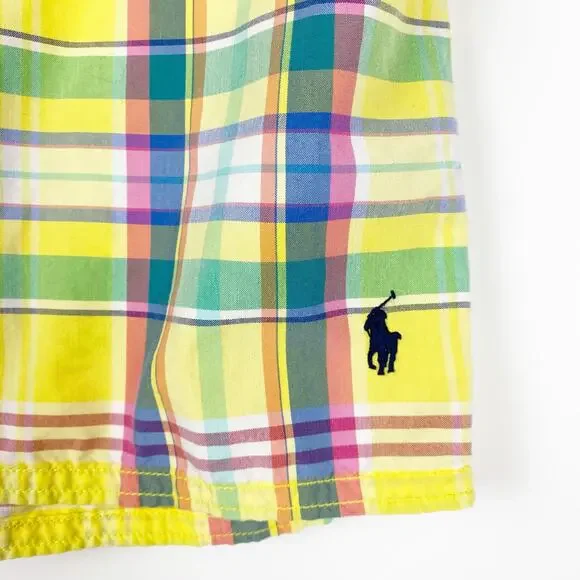 Polo Ralph Laurent Plaid Swim Trunks Preppy Pockets Yellow Plaid Boys Size Med - Picture 12 of 12
